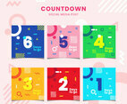 Set of Flat Geometric Vibrant Color Countdown Social Media Post