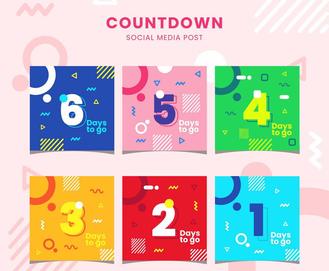 Set of Flat Geometric Vibrant Color Countdown Social Media Post