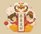 Boy And Girl Greeting For Chinese New Year