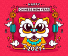Chinese New Year Greeting with Cute Dancing Lion