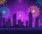 Gradient Neon Skyline With Colorful Fireworks