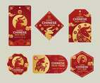 Set of Chinese New Year Golden Ox Paper Cut Label