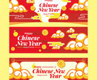 Happy Chinese New Year Greeting Banner with Cloud Ornament