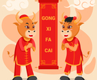 Gold Oxes Characters Greeting Gong Xi Fa Cai