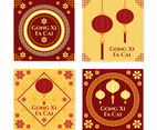 Gong Xi Fa Cai Card with Lantern and Flower Ornament Composition