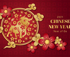 Year of Ox Red Gold Background with Oriental Ornaments
