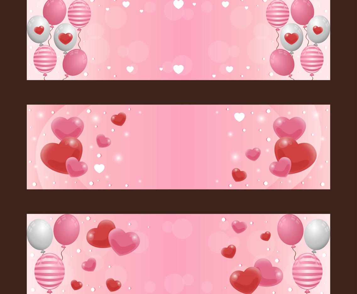 Elegant Soft Pink and Red Heart Balloon Valentine Banner Set
