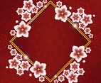 Beautiful Cherry Blossom with Red Gold Frame and Flower Pattern