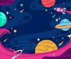 Flat Colorful Space with Rocket Background