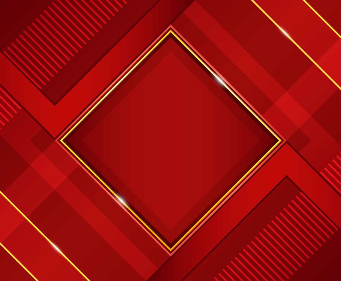 Geometric Red with Gold Highlights and Diagonal Shape Composition