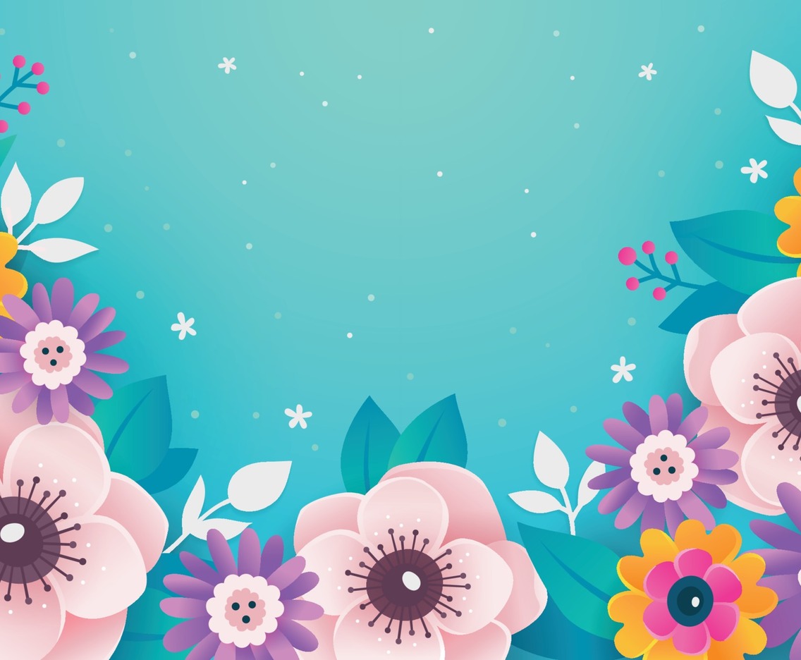 Colorful Flowers on Turquoise Background