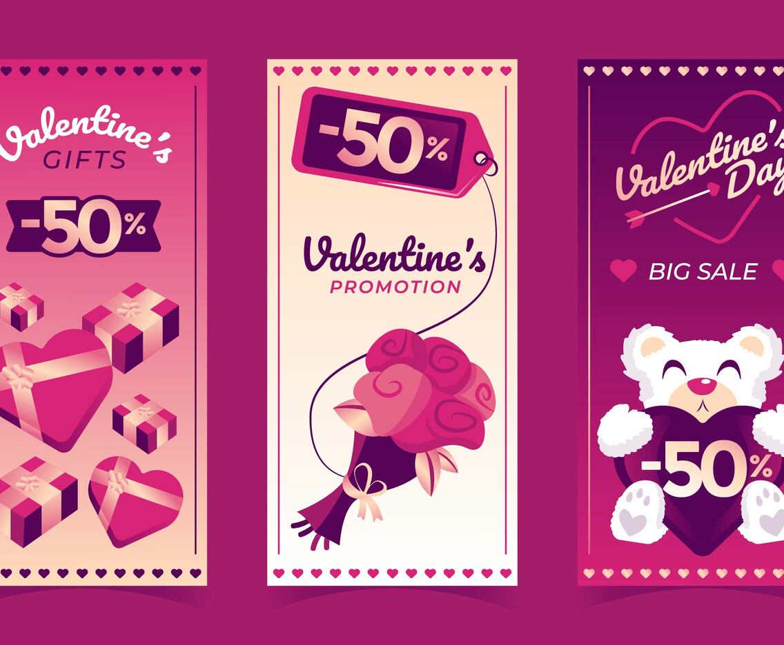 Pack of 3 Banner Templates for Valentine's Day