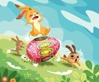 Funny Bunny Rabbits Riding Easter Egg Concept