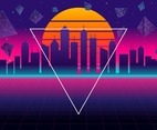 Space Retro Futurism City Background with Modern Elements