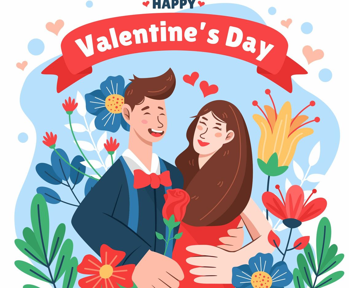 Valentine Couple with Lots of flowers