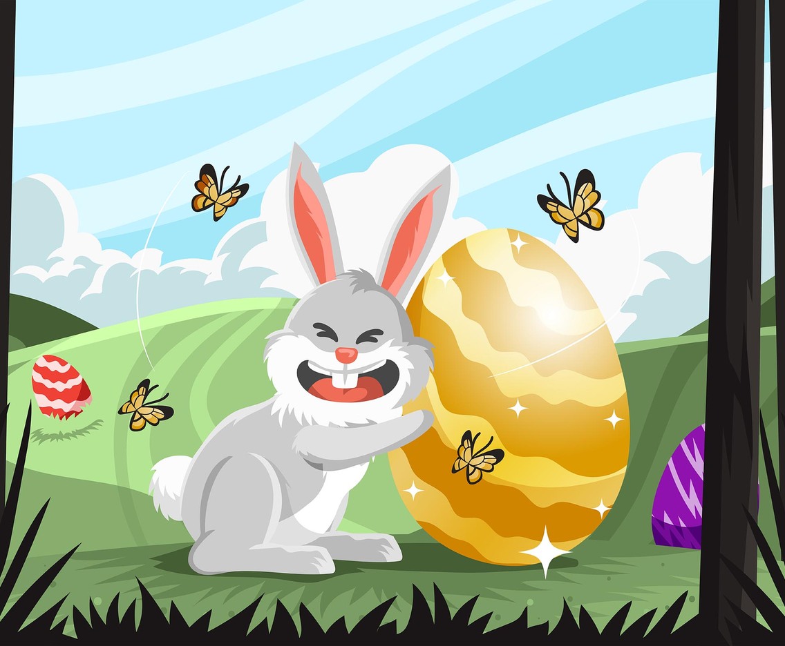 Huge Easter Egg and Happy Rabbit