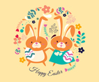 Cartoon Illustration Couple of Easter Rabbit