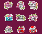 Valentines Day Lettering Sticker Set With Floral Ornament