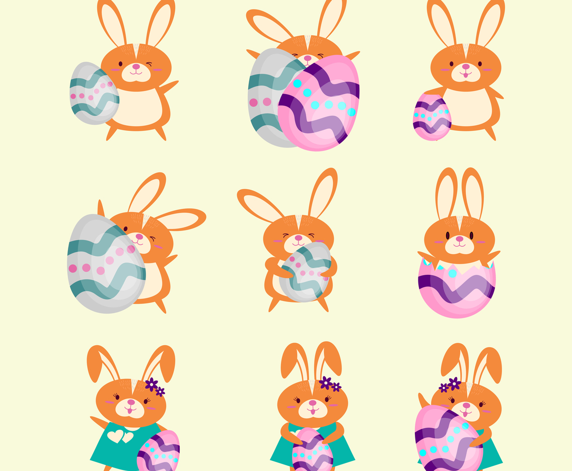 Cute Cartoon Character Set Of Easter Rabbit