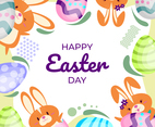 Cute Flat of Easter Egg with Cartoon Bunny Rabbit