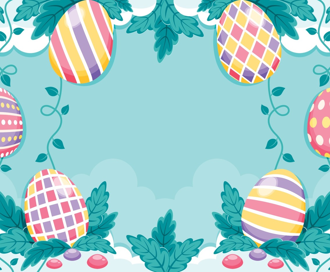 Colourful and Beautiful Easter Eggs Background with Foliages Decoration Composition
