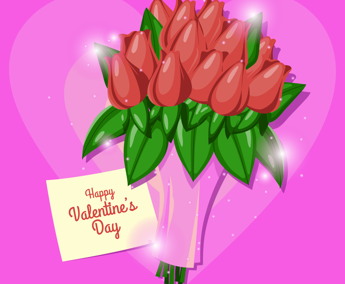 Valentines Flower Bouquet on Pink Background