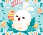 Cute White Easter Rabbit and Colourful Egg Decorations