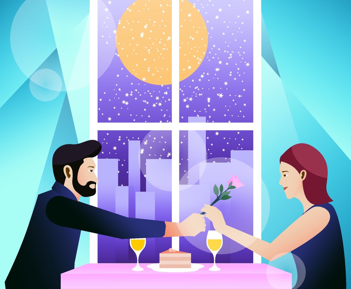 Valentine Couple Dinner Illustration