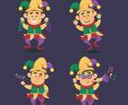 Set of Mardi Gras Jester Cartoon Character