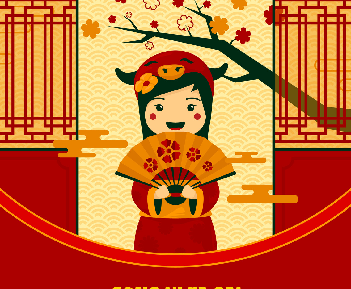 Gong Xi Fa Cai Little Girl with Chinese Costume