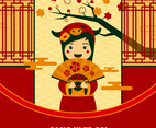 Gong Xi Fa Cai Little Girl with Chinese Costume