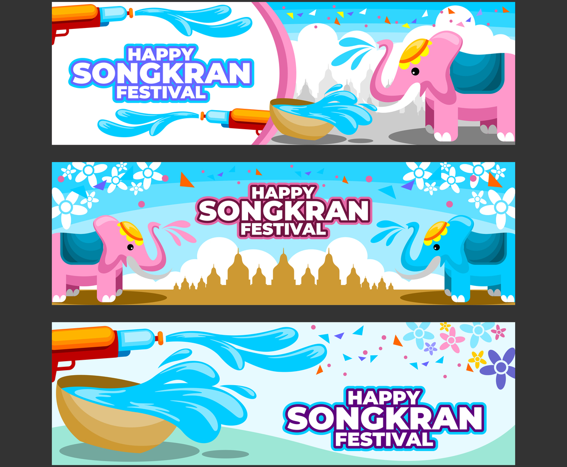 Happy Songkran Festival Banner Set