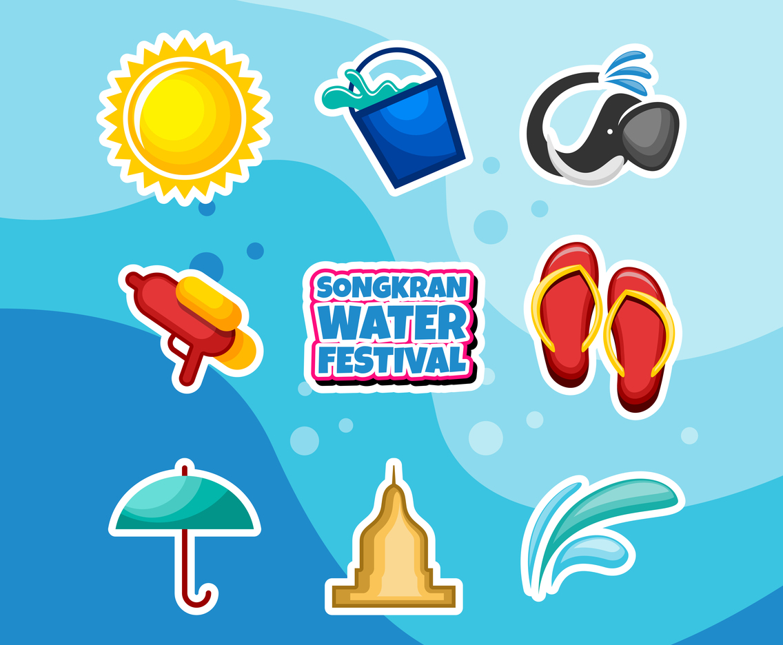 Happy Songkran Water Festival Sticker Set