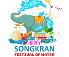 Happy Songkran with Elephants Playing Water