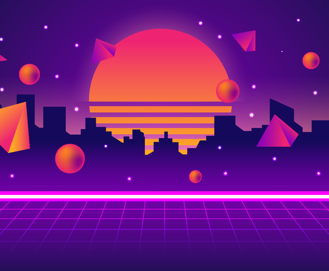 Retro Futurism Neon City Background