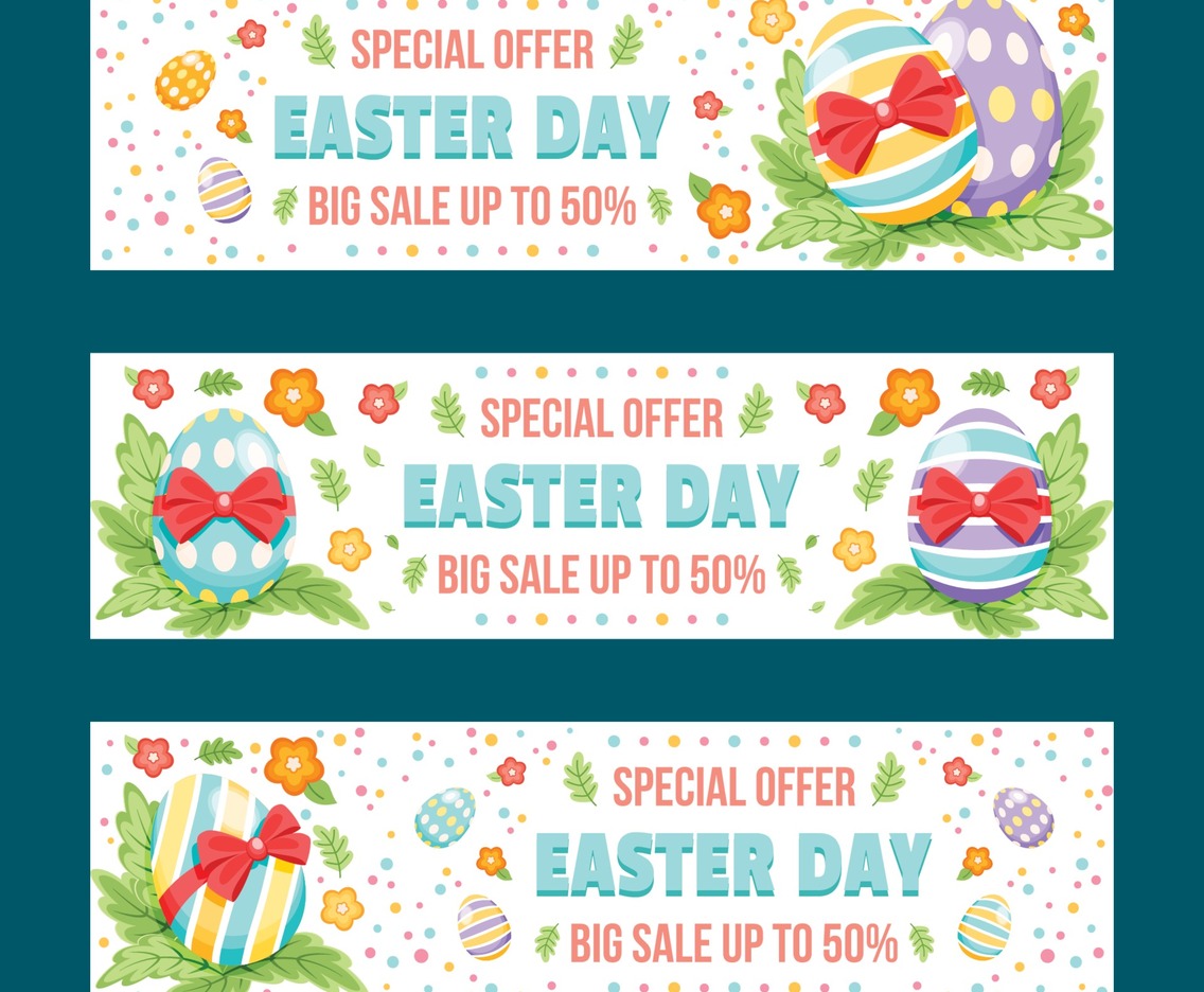 Colourful Easter Day Sale Banner Set with Eggs