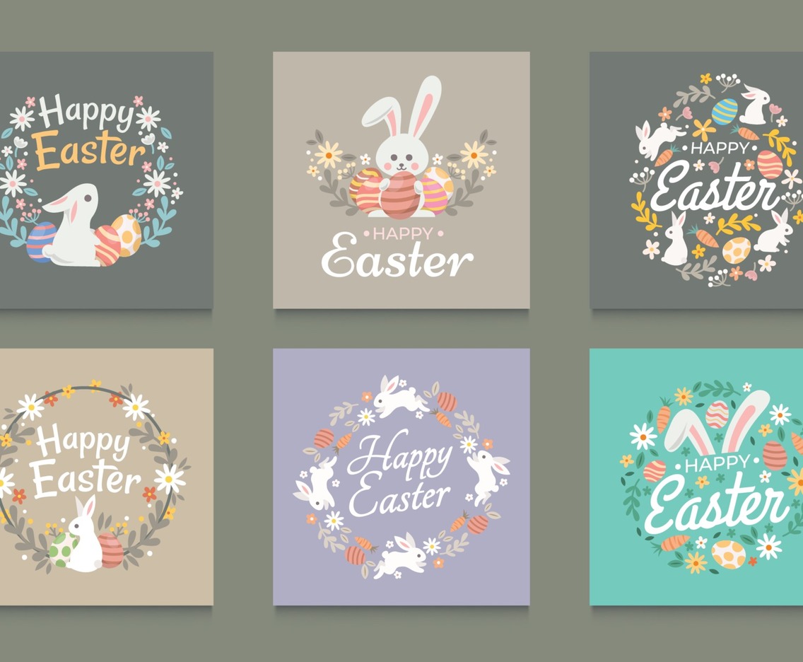 Set of Greeting Easter Bunny For Social Media Post