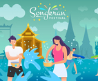 Thai Couple Splashing Water in Songkran Festival