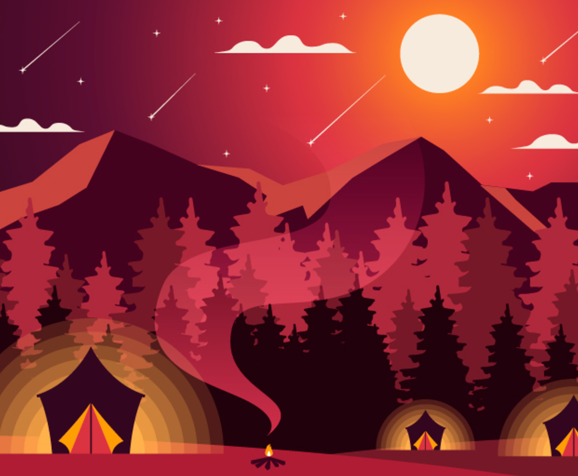 Flat Night Camping Landscape Background
