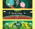 Flat Earth Day Banner with Animal and Women Concept