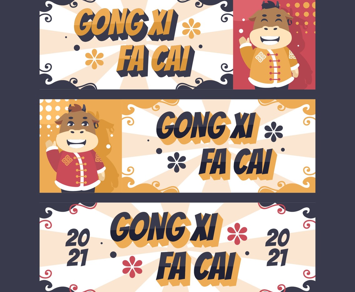 Flat Gong Xi Fa Cai Banner With Cute Ox