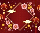 Beautiful Chinese New Year Background with Lantern and Flower Ornament Composition