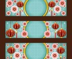 Chinese New Year Banner Collection with Lantern and Flower Ornament Composition