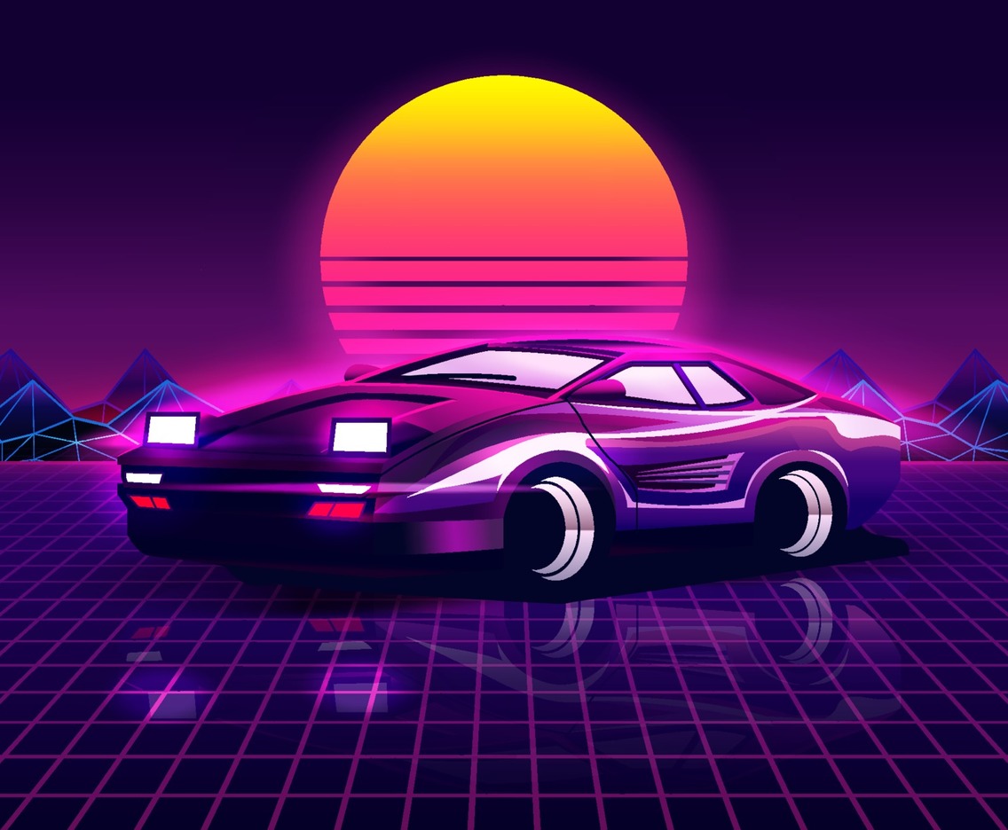 Retro futuristic background with 80's style sport car