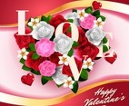 Valentine flower bouquet in heart shape illustration