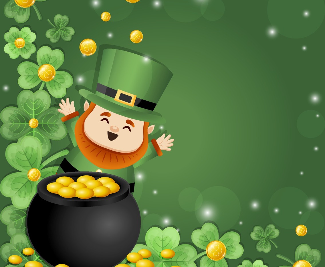 Cute Leprechaun and Gold Composition Background Concept