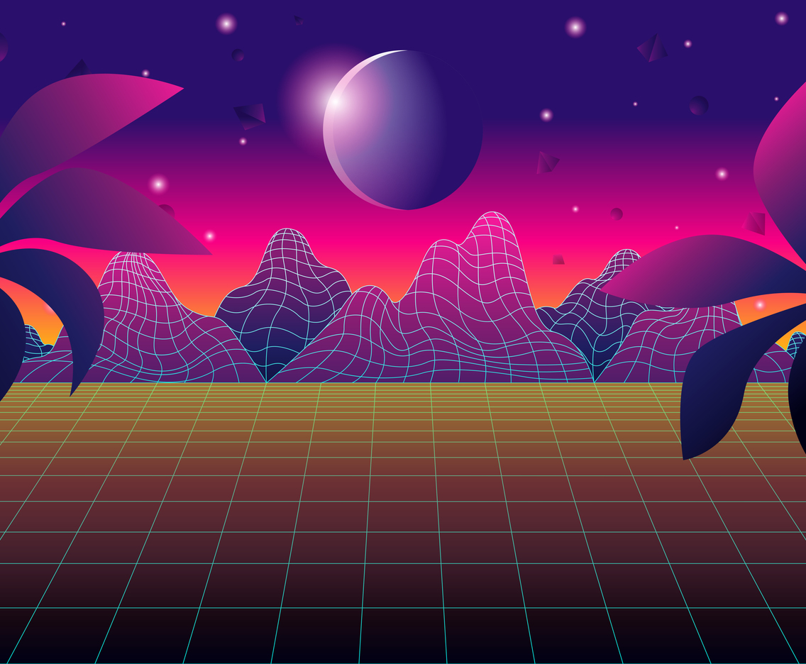 Retro Futurism Mountains Background with Gradient Colours