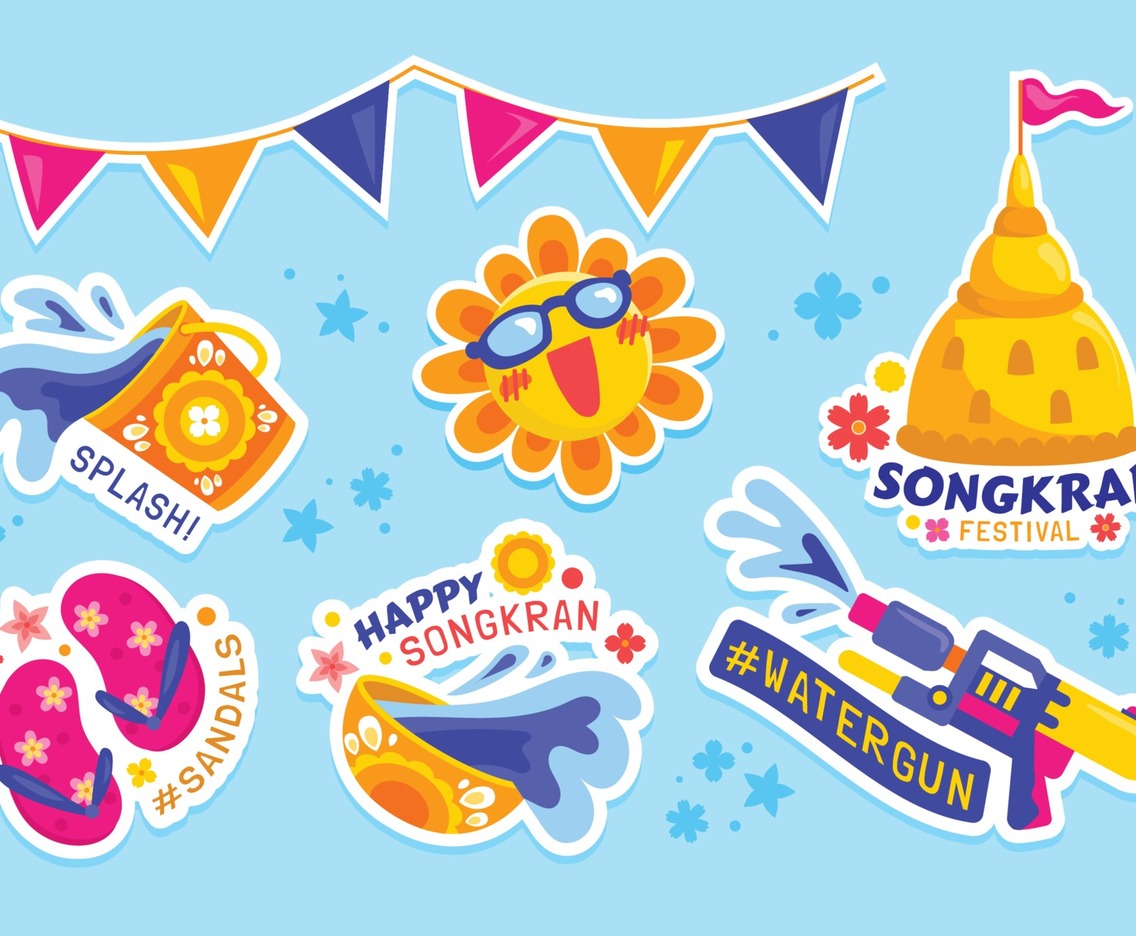 Happy Songkran Festival Sticker Set