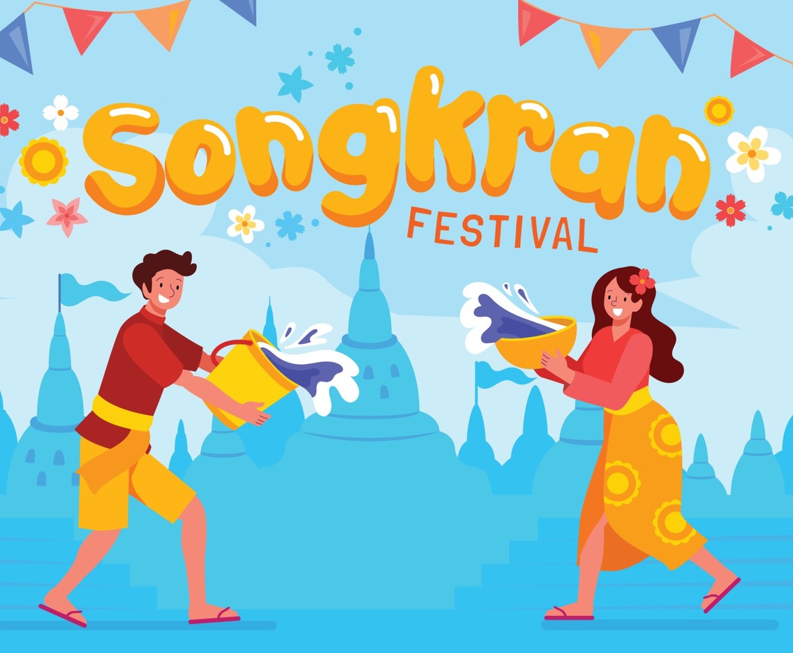 Man and Woman Splashing Water on Songkran Festival