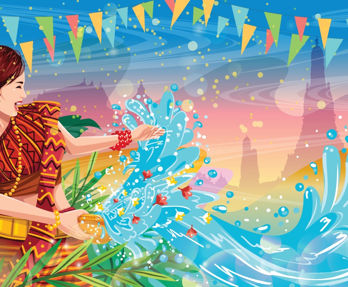 Songkran Woman Splashing Water Background Concept